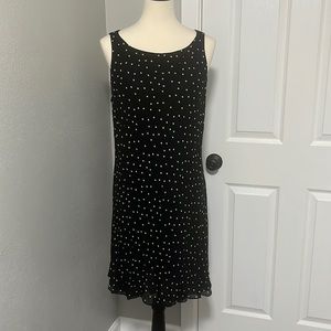 Jones Wear Sleeveless Polka Dot Ruffle Trim Dress 70s Style